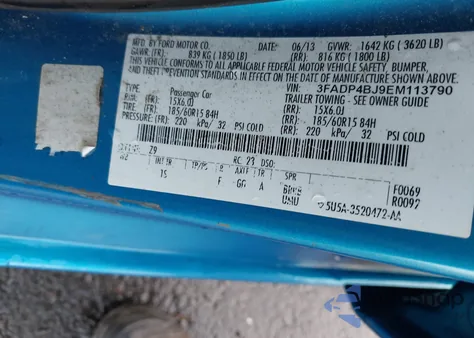 2014 Ford Fiesta Se z USA, uszkodzony, nr VIN 3FADP4BJ9EM113790